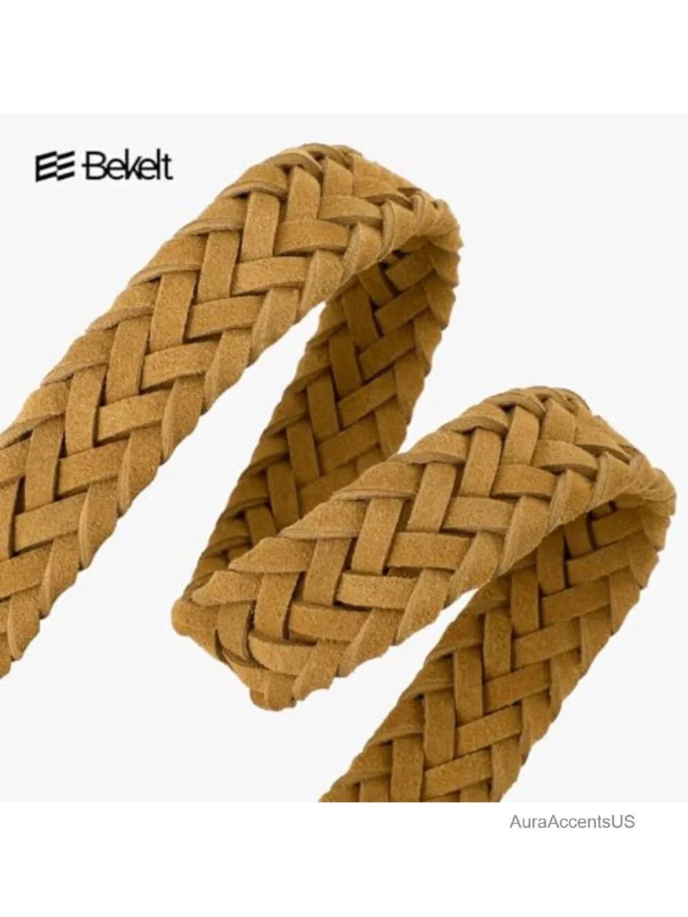 Braided Suede Belt with Matte Gold Buckle for Jeans Pants Dresses